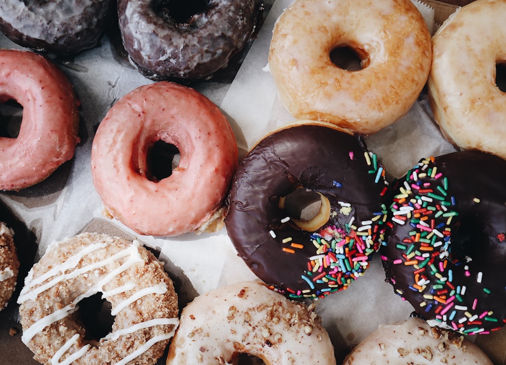 Variety of finished donuts on display